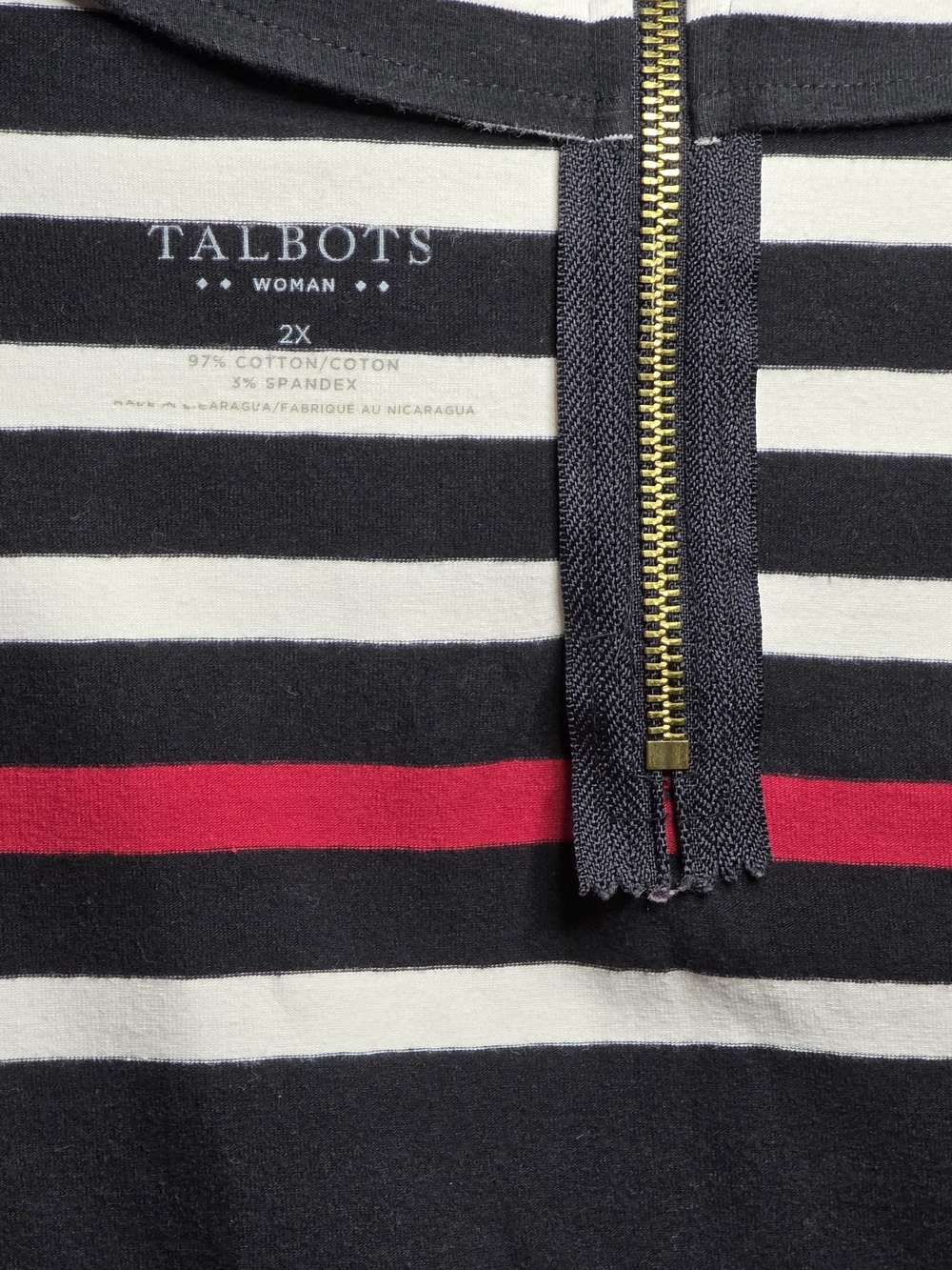 Talbots Striped Zip-Front Top in Black, White & Red